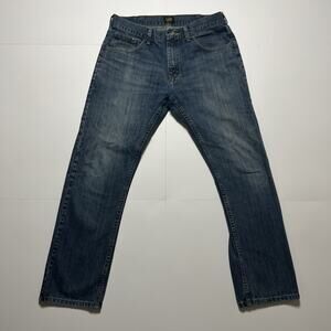 Lee Dungarees Slim Fit Straight Leg Jeans Mens 34x30 Dark Wash Cotton